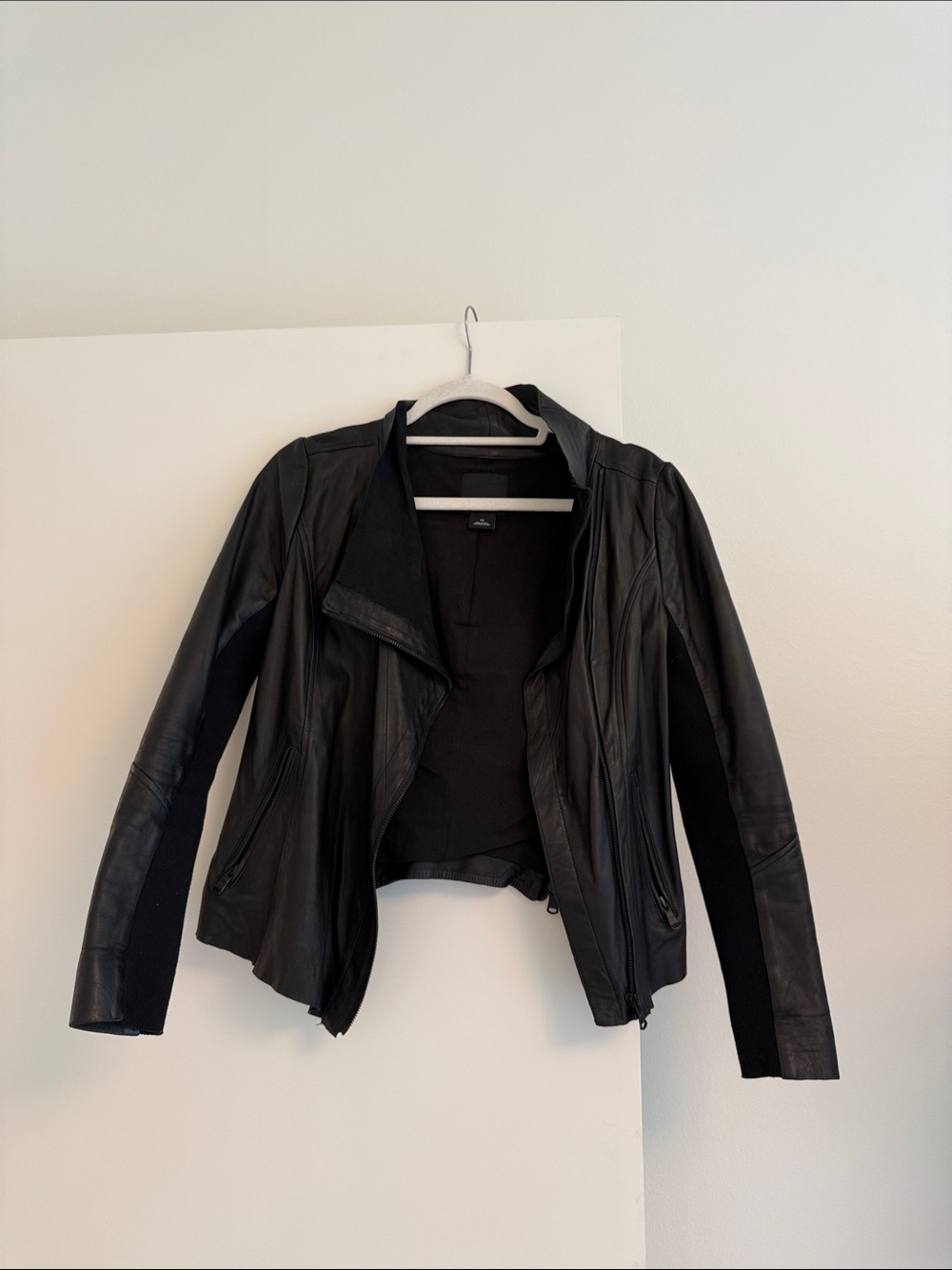 Trouve Black Leather Asymmetrical Zip Jacket